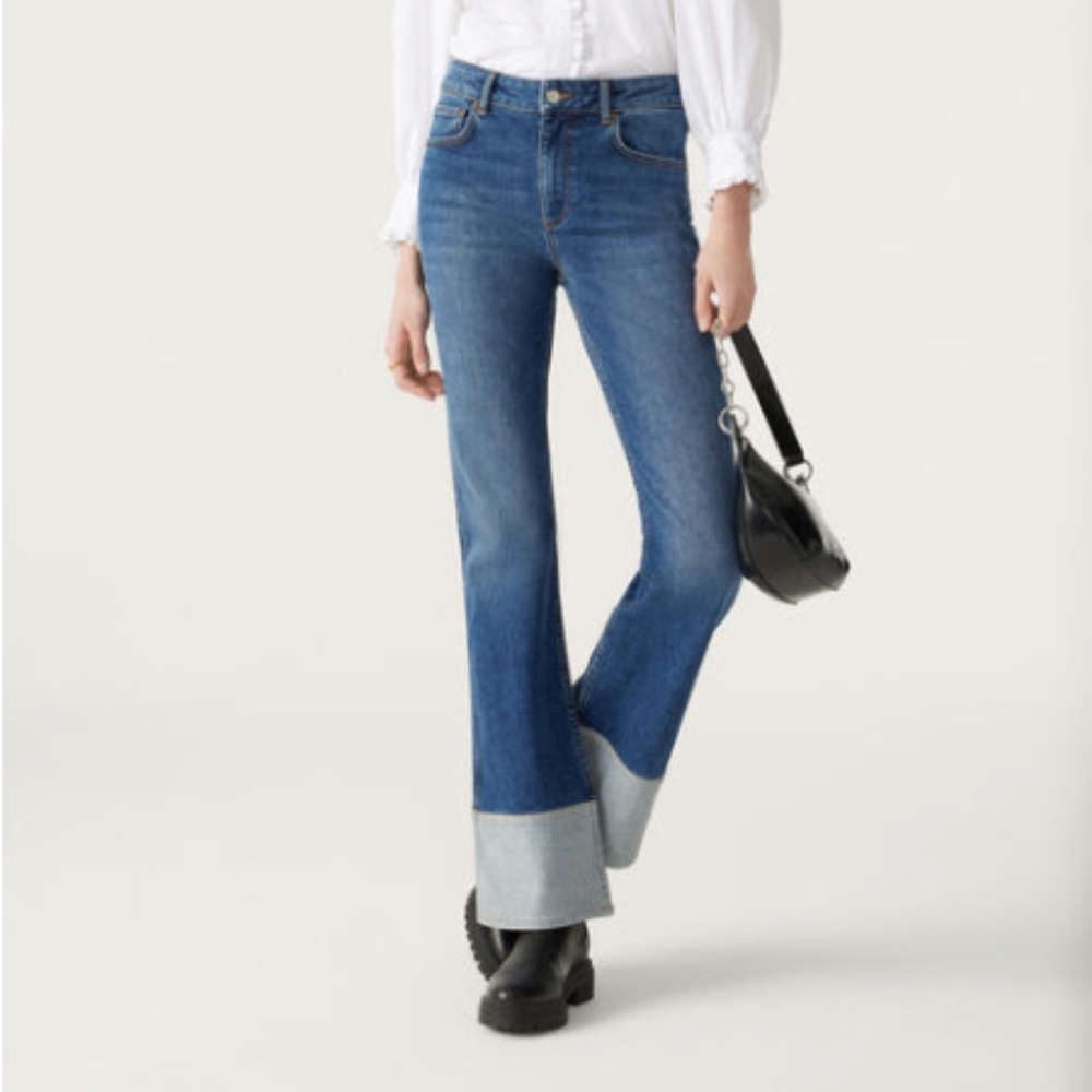 Ba&sh Slim Straight Leg Cuffed Denim Jeans